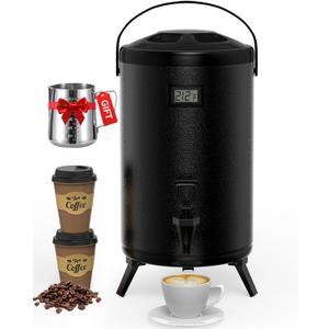 Insulated Beverage Dispenser 2 Gallon, Hot Drink Dispenser with 304 Stainless Steel Interior, Hot Water Dispenser for Parties, Hot Water Urn with Stand for Coffee Chocolate Tea, Black, Non-electric,N5