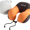 Neck Pillow for Traveling,Travel Pillow with Hard Case for Airplane 100% Pure Memory Foam,Travel Neck Pillow for Flight Headrest Sleep,Travel Essentials (Orange)