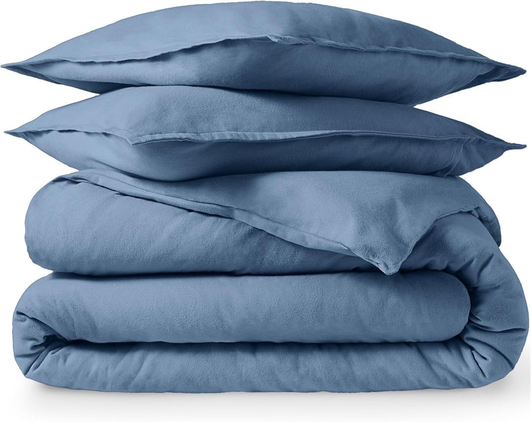 Bare Home Flannel Duvet Cover Set - King - 100% Cotton, Velvety Soft Heavyweight Premium Flannel, Double Brushed - Includes Sham Pillow Covers (King, Coronet Blue) (08 - Coronet Blue (No Comforter))