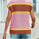 Saodimallsu Womens Cap Sleeve Sweater Vest Top Summer Color Block Loose Knit Going Out Shirts (Large, Pink)