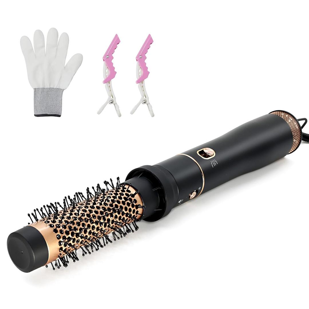 Round Hair Blow Dryer Brush  1.2 Inch Ceramic Barrel Hair Dryer Brush for Short/Middle Hair, One Step Drying, Volumizing, Straightening and Styling, Negative Ionic Dryer Brush (BlackGolden, 1.2)