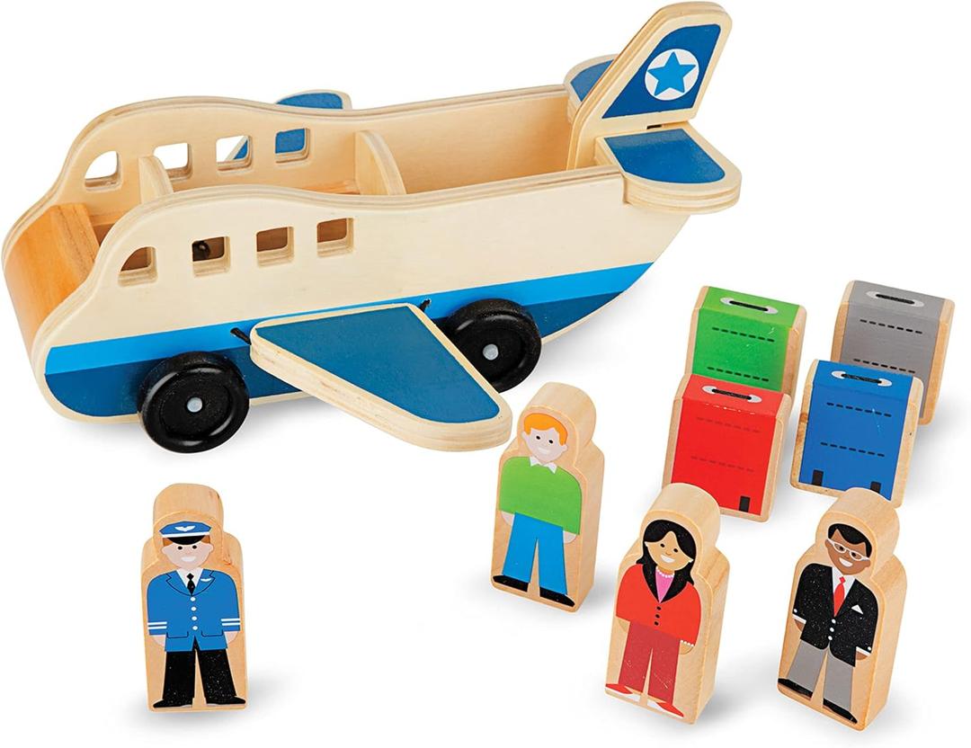 Melissa & Doug Wooden Airplane Play Set with 4 Play Figures and 4 Suitcases