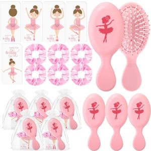 Shellwei 30 Pcs Ballerina Valentines Party Favors Include 10 Velvet Hair Scrunchies 10 Portable Comb 10 Ballet Thank You Cards Dance Recital Gifts for Ballerina Birthday Party Favors(Pink)