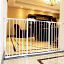 ALLAIBB Extra Wide Baby Gate Pressure Mount Auto Close White Metal Child Dog Pet Safety Gates with Walk Through for Stairs,Doorways,Kitchen and Living Room(71.65-76.38"/182-194cm)