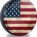 Retro American Flag Spare Tire Cover Fit for Jeep RV Truck SUV Travel Camper Trailer 14",15",16",17",Waterproof and Dustproof Protection Tires(14" for Diameter 23"-27"/58.42-68.58cm)