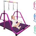 Foldable & Moveable Gymnastics Horizontal Bar with Rings,3’to 5’Adjustable Height Expandable Junior Kip Bar for Home, Indoor Gym Equipment for Kids