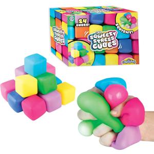 ORB 24 Pack Slow Rising Squishy Stress Cubes - Easy Sqweezy Squishy Cubes - Soft Dough Stress Balls and Fidgets for Anxiety and Stress Relief - Classroom Rewards, Party Favors for Kids, Teens, Adults