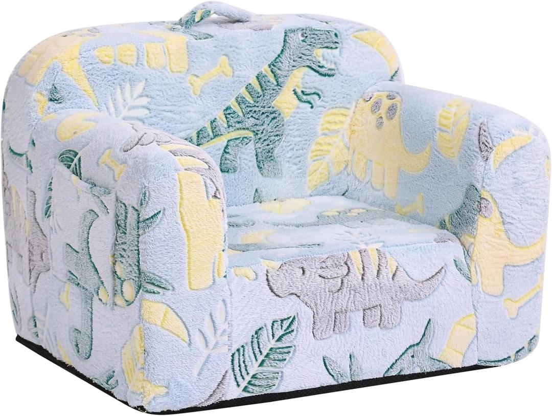 Tiita Kids Sofa, Childrens Couch with Carry Handle, Portable Toddler Foam Sofa Couch, Glow in The Dark Nursery Kids Couch, Lightweight Kids Chair for Playroom, Dorm Room, Small Space, Grey Dinosaur