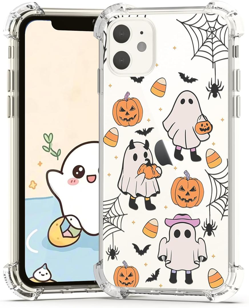 XIMIZU Halloween Case for iPhone 11 Pumpkin, Ghost Designed Soft Slim Fit TPU Anti-Scratch Shockproof Protective Mobile Cover Clear Phone Case for iPhone 11