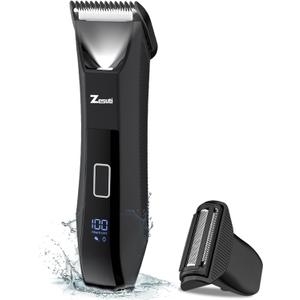 2-in-1 Manscape Trimmer for Men,Body & Groin Hair Trimmers for Men,Bikini Trimmer Women- Wet/Dry Electric Razors for Smooth No-Nick Shaving,IPX7 Waterproof Ball Shaver,LED Display,Black