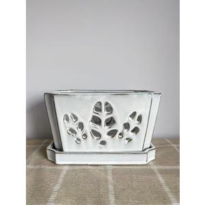 10inch Rectangle Ceramic Orchid pots with Holes with Saucer (White)