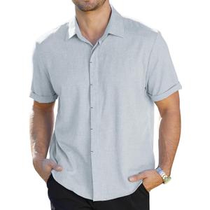 Mens Linen Shirts Short Sleeve Casual Shirt Button Down Summer Beach Vacation Tops Men Casual Dress Shirts Breathable (XX-Large, 00140_light Blue)