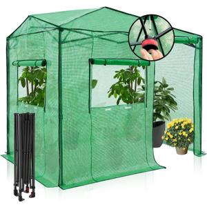 EAGLE PEAK Instant Pop-up Greenhouse, Indoor Outdoor Plant Gardening Green House, Roll-Up Zipper Doors and Side Windows, Walk in 8x6 ft, Green/Clear