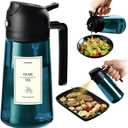 TrendPlain 16oz/470ml Blue Glass Olive Oil Sprayer for Cooking - 2 in 1 Olive Oil Dispenser for Kitchen Gadgets, Air Fryer, Salad, and BBQ - Black