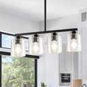4-Light Kitchen Island Lighting, Black Pendant Light Fixture, Farmhouse Dining Room Light Fixtures Over Table, Modern Hanging Light Fixtures with Clear Glass, E26 Base, Bulbs Not Included