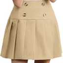 GORLYA Girls School Uniform Woven High Waist Button Front Skater Tennis Pleated Hem Short Skirt, 8Y