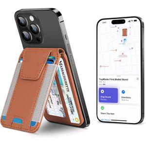 TopMade for Magsafe Wallet, Works with Apple Find My, Strongest Magnetic Wallet for iPhone 17/16/15/14/13/12 Series, Mganetic Card Holder with Adjustable Stand, 9 Cards Holder, Brown