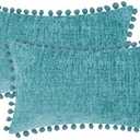 CaliTime Throw Pillow Covers Decorative 20 X 12 Inches Pack of 2 Cozy Solid Dyed Soft Chenille Cushion Cases with Pom Poms for Couch Sofa Bed Living Room Home Teal