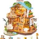 ROBOTIME DIY Miniature House Kit, Mini Wooden Dollhouse Diorama Model, Tiny House Building Kits,Birthday Christmas Craft Hobbies Gift for Teens Kids and FriendsPuppy's Cozy Villa