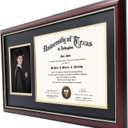 GraduationMall 11x19 Cherry Diploma and Photo Frame for 8.5x11 Certificate,5x7 Picture,Tempered Glass,Black over Gold Double Mat