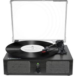 Vinyl Record Player Wireless Turntable with Built-in Speakers and USB Belt-Driven Vintage Phonograph Record Player 3 Speed for Entertainment and Home Decoration Black