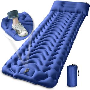 MEETPEAK Sleeping Pad, Extra Thickness Inflatable Camping Sleeping Mat with Pillow Built-in Foot Press, Compact Ultralight Camping Air Mattress for Backpacking, Hiking, Tent (Navy Blue)