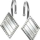 Geometric Shower Curtain Hooks Rings: Rust Proof Brushed Nickel Diamond Metal Decorative Shower Curtain Rings - Modern Elegant Silver Shower Curtain Rod Hooks Hangers for Bathroom - Set of 12