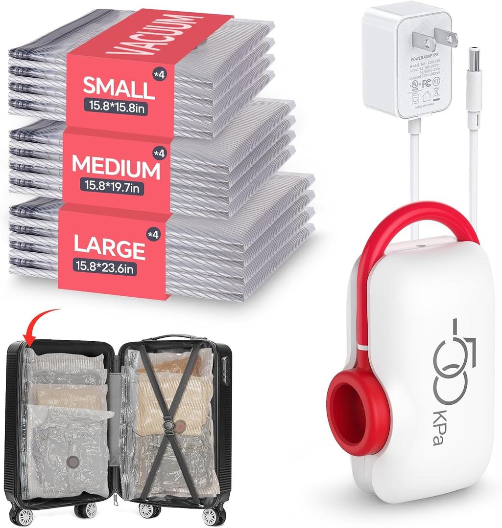 VMstr Vacuum Storage Bags for Travel with Electric Pump - 9 Pack Space Saver Compression Bags for Travel, Carry-On Size for Luggage, Compact & Reusable Organizer for Clothes Storage