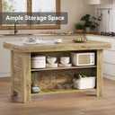 LITTLE TREE 55 Inches Kitchen Island with Storage, 3-Tier Farmhouse Wooden Stationary Island Table with Large Worktop & Leg Room, Modern Coffee Bar Table with Storage Shelf for Kitchen, Oak, 55.12 inches x 31.49 inches x 35.43 inches