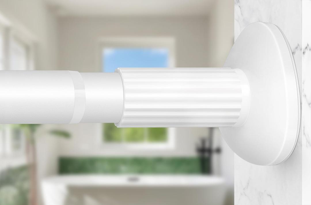 Tension Curtain Rod 51-86 Inch, Curtain Rod No Drilling for Window or Bathroom Closet, Outdoor Curtain Rods for Patio Tension Rod, Easy to Install, Never Rust, Rod Diameter 1.26 Inches - White
