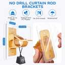 No Drill Curtain Rod Brackets, (10-Pack) Gold Self Adhesive Curtain Rod Holders Nail-Free No-Screw, Adjustable Hangers Hooks for Curtain Rods up to 1.18" Dia