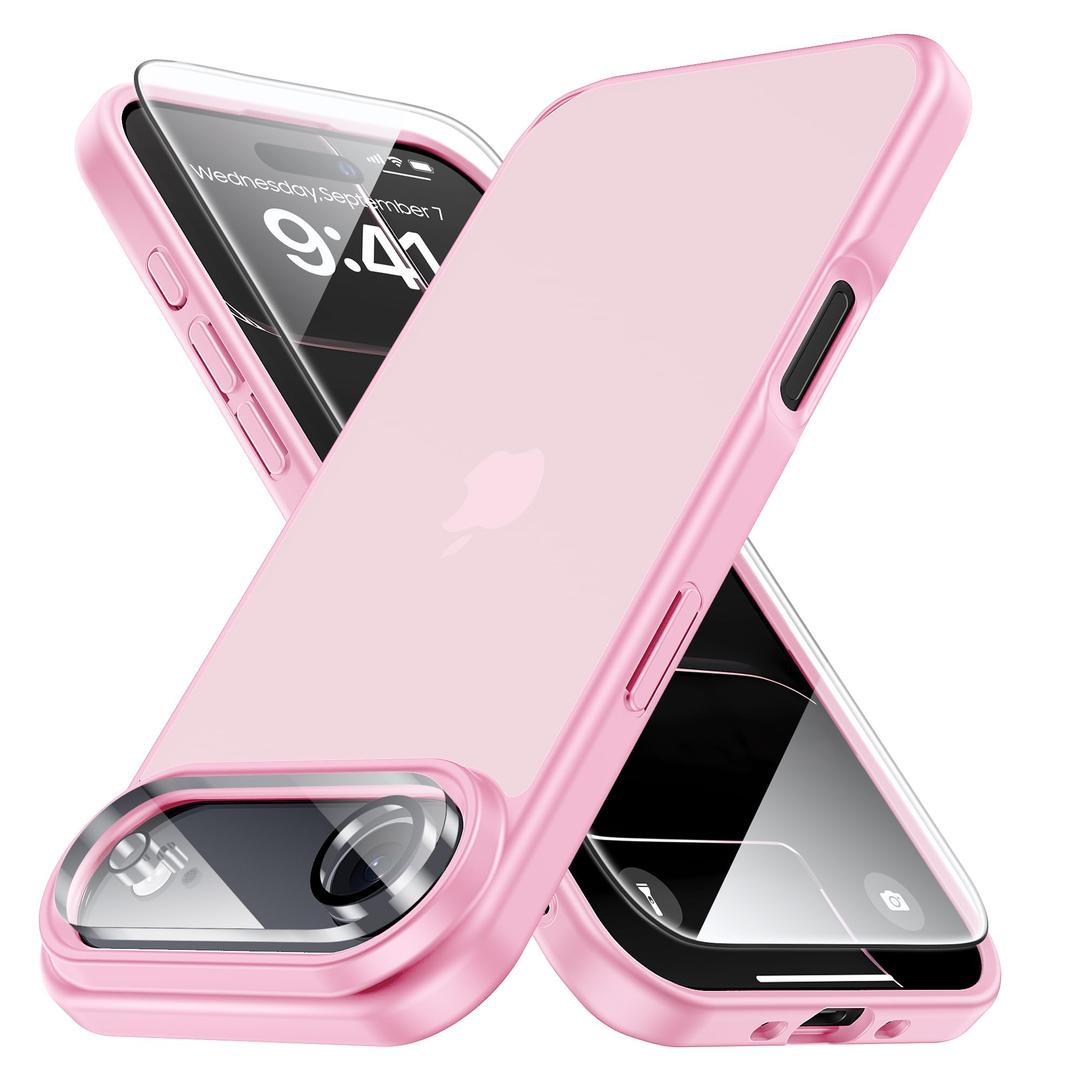 Yriklso 3 in 1 for iPhone Air Phone Case,1X Screen Protector +1X Camera Lens,Shockproof for iPhone Air Case, Military Grade Drop Protection, Protective Hard Back Slim Translucent Case,Pink