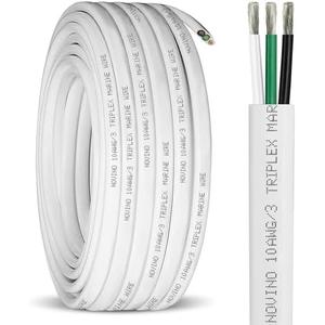10/3 Marine Wire 10 Gauge Marine Grade Wire 10AWG Triplex Tinned Copper Boat Cable,10 Gauge OFC Oxygen Free Copper Cable for Automotive RV Boat Speaker Solar Outdoor - 10ft