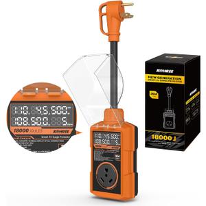 Kohree RV Surge Protector 30 Amp, 18000 Joules RV Power Surge Voltage Protection, RV Adapter Plug with Auto Shut Off LED Large Screen Real-Time Circuit Analyzer for Travel Trailers Camper-30A Orange
