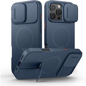 SURITCH for iPhone 16 Pro Max Case with Magnetic Camera Slide Cover and Adjustable Kickstand, Compatible with MagSafe, Shockproof Bumper Case Slim Protective Cover 6.9 Inch, Blue