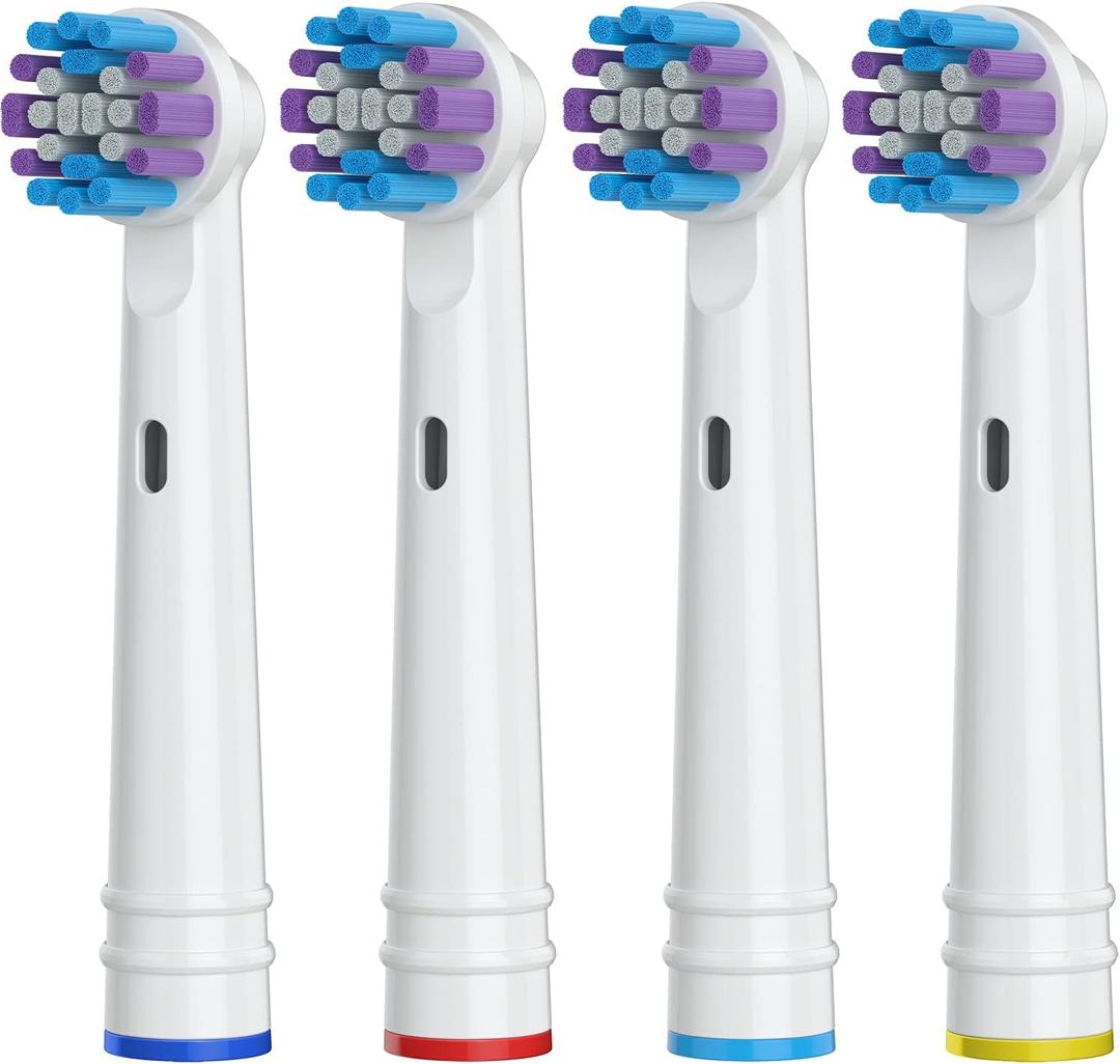 Replacement Toothbrush Heads for Oral-B, 4 Pack Replacement Heads Compatible with Oral B Braun Electric Toothbrush, 1 Count (Pack of 4) (White)