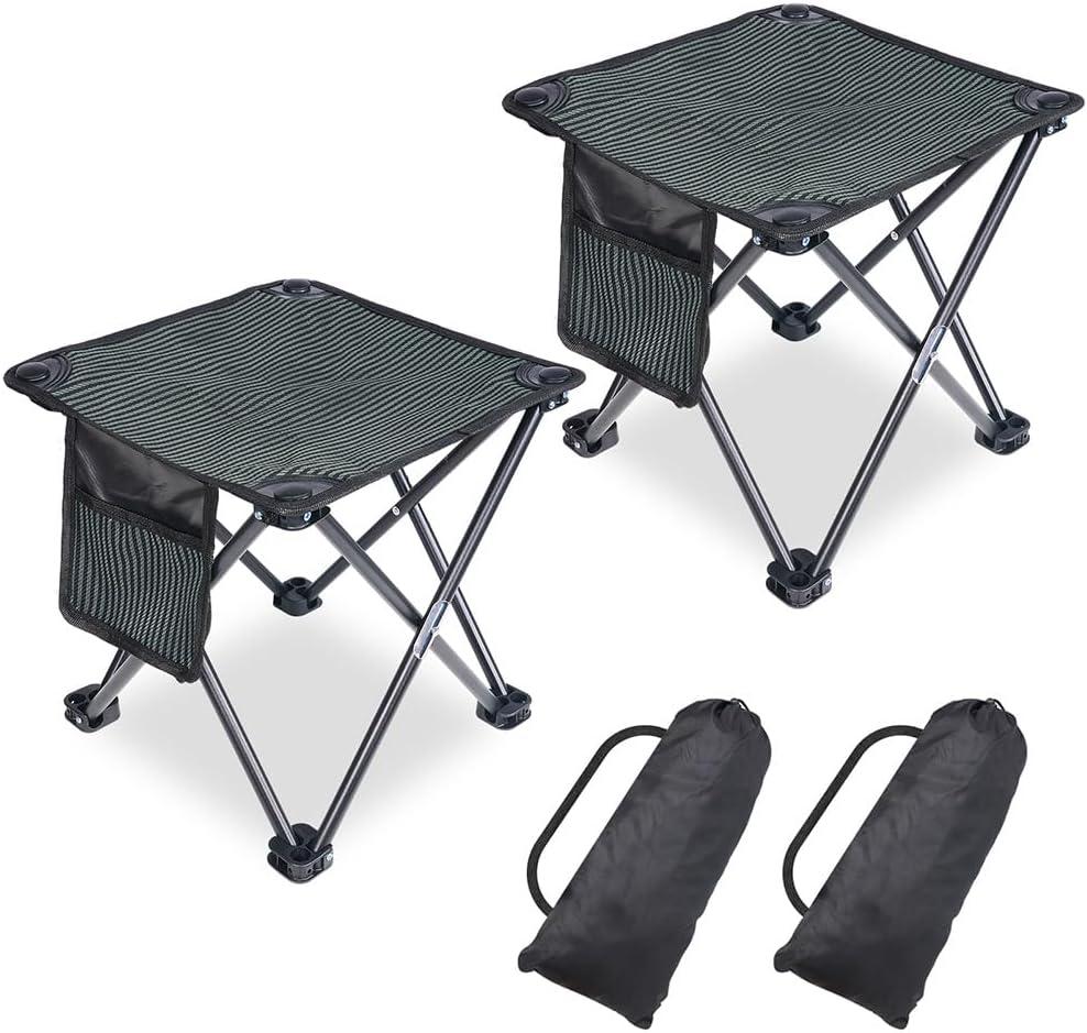 2 Pack Camping Stool Portable, 13.7 Inch Folding Stool for Outdoor Gardening, Fishing, BBQ, Hiking with Carry Bag(400 LBS Capacity)