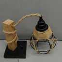 Hanging Lights with Plug in Cord Set of Two, Farmhouse Hanging Lamps Hand Woven Rattan Wall Sconce with Wood Arm Hemp Rope Cord, Boho Wall Sconce for Bedroom Living Room (Wiring Fixed Type)
