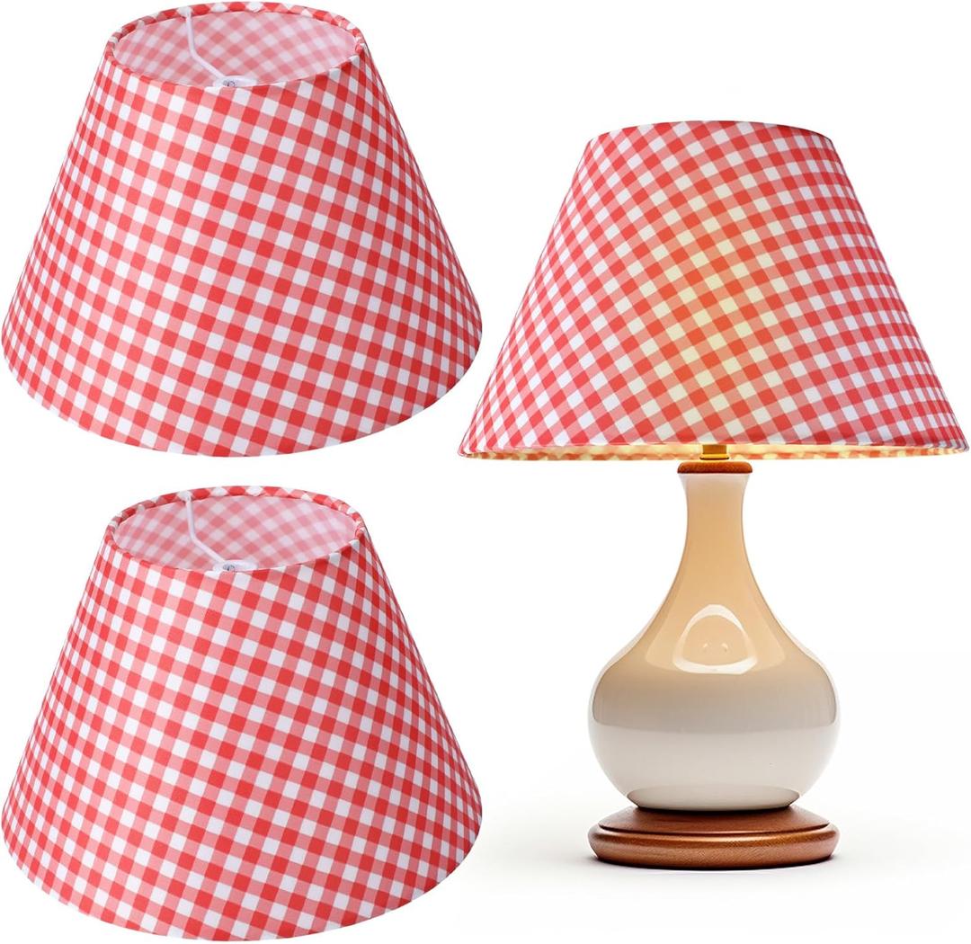 Glooglitter 2 Pcs Christmas Lamp Shades Set 5" Top x 10" Bottom x 6.5" High (Spider) Red Plaid Christmas Lamp Shade for Xmas Holiday Table Decor Supply