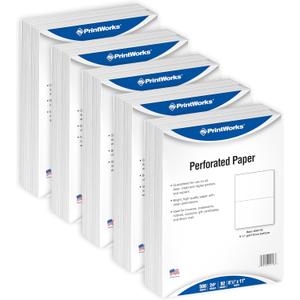 PrintWorks Professional Half Sheet Perforated Paper 8.5 x 11 - Perfect For W-2, 1099, & Statement Use - Made in the USA - 2500 Sheets - 20 lb - A5 Paper - Printer Compatible - White (04116C)