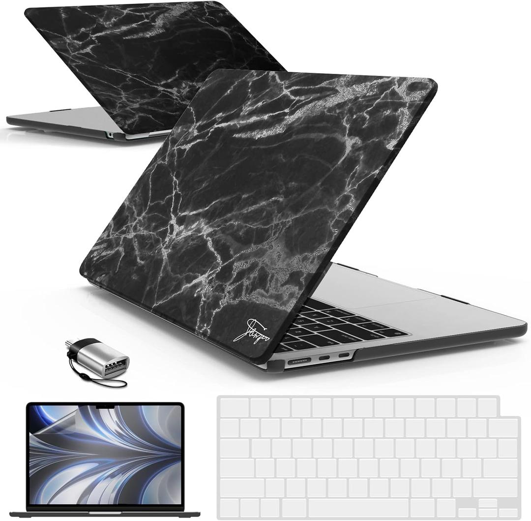 IBENZER Compatible with MacBook Air 13 inch Case M5 2026 M4 2025 M3 M2 2024-2022 A3449 A3240 A3113 A2681,HardShellCase&KeyboardCover ScreenFilm Type-C for Mac air 13.6", Black Marble, KK-BKMB+2TC