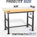 WALMANN Heavy Duty Adjustable Height Workbench 47.75" x 23.25", Rubber Wood Top Work Table for Garage, Workshop, 2000 lbs Load Capacity