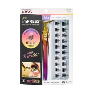 KISS imPRESS Falsies Press On Self Adhesive Eyelashes, 12mm-14mm Glam Volume Press On Lashes, Black, No Glue Needed, Invisible Band, 20 Lash Clusters & Non-Stick Applicator - Spiky KISS imPRESS Falsies Press On Self Adhesive Eyelashes, 12mm-14mm Glam Volume Press On Lashes, Black, No Glue Needed, Invisible Band, 20 Lash Clusters & Non-Stick Applicator - Spiky