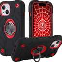 for iPhone 14 Case/iPhone 13 Case, with Kickstand (not Compatible with Plus Sized Models),Shockproof Hybrid Hard PC Soft Rubber Case for iPhone 14/13 6.1 inch (Black+Red)