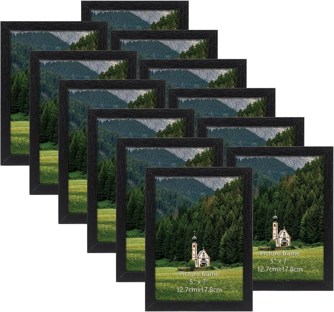 HORLIMER 5x7 Picture Frame Set of 12, Black Picture Frames Display 5 by 7 Photo for Wall or Tabletop