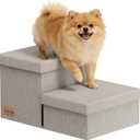 2-Step Wide Dog Stairs with Storage 11" H, Non-Slip Sturdy Pet Steps for Couch Chair, Dog Steps for Small/Medium Old Dogs, Cats, Rabbits Up to 150lbs, Foldable Cat Puppy Stairs for Car, Grey