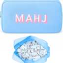 Empty Mahjong Bag Thickened American Mahjong Tiles Bag with Zipper Storage Pouch for Board Game Pieces Game Party Travel Gatherings Accessories, 10.4''x5.6'', Case Only(Mahj,Blue)