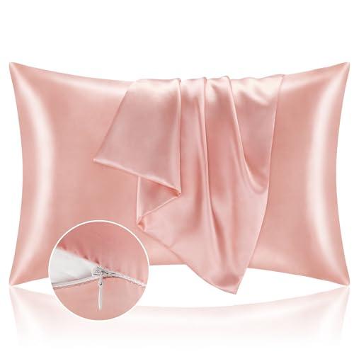 BEDELITE Satin Pillowcase with Zipper 2 Pack, Coral Pillow Cases Standard Size, Super Soft and Cooling Similar to Silk Pillow Cases, Gift for Women Men (20x26 Inches)