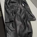 HALSTON Women's Long Vegan Leather Gold Hardware Jacket, Size 8