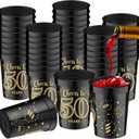 40 Pack 50th Birthday Cups Cheers to 50 Years Birthday Party Cups Gold and Black Plastic Stadium for Decorations Party Favors Men Women Wedding Anniversary Supplies